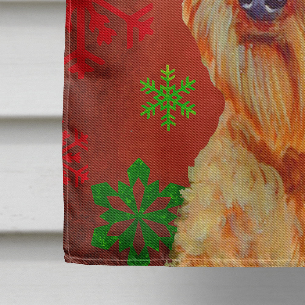 Airedale Red and Green Snowflakes Holiday Christmas House Flag 28x40 Porch Sleeve Pole Decorative Outside Yard Banner Artwork Wall Hanging, Polyester