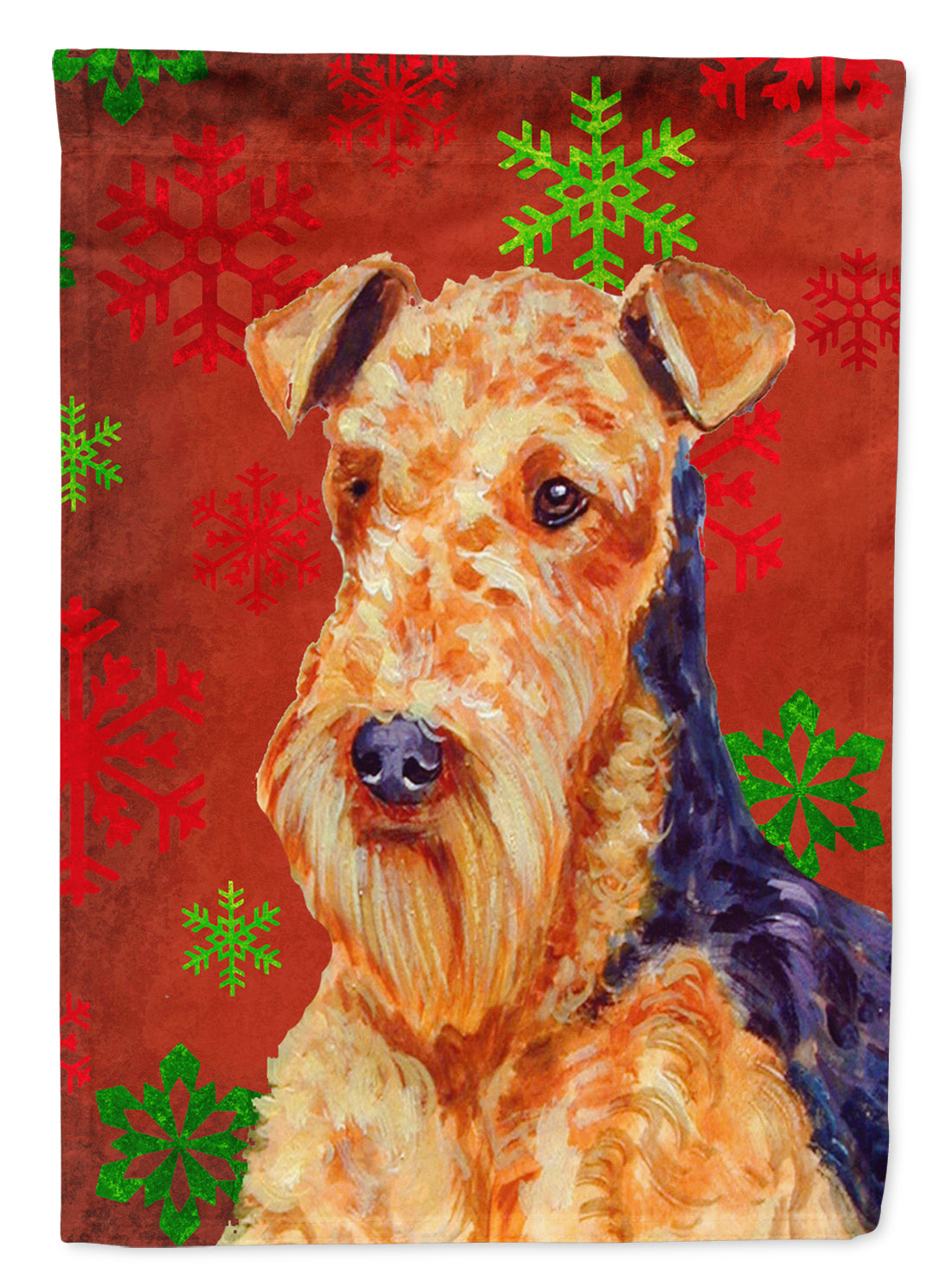 Airedale Red and Green Snowflakes Holiday Christmas Garden Flag Mailbox Decorative Yard Banner Outside Patio Artwork for Flower Beds, Garden Size, Multicolor