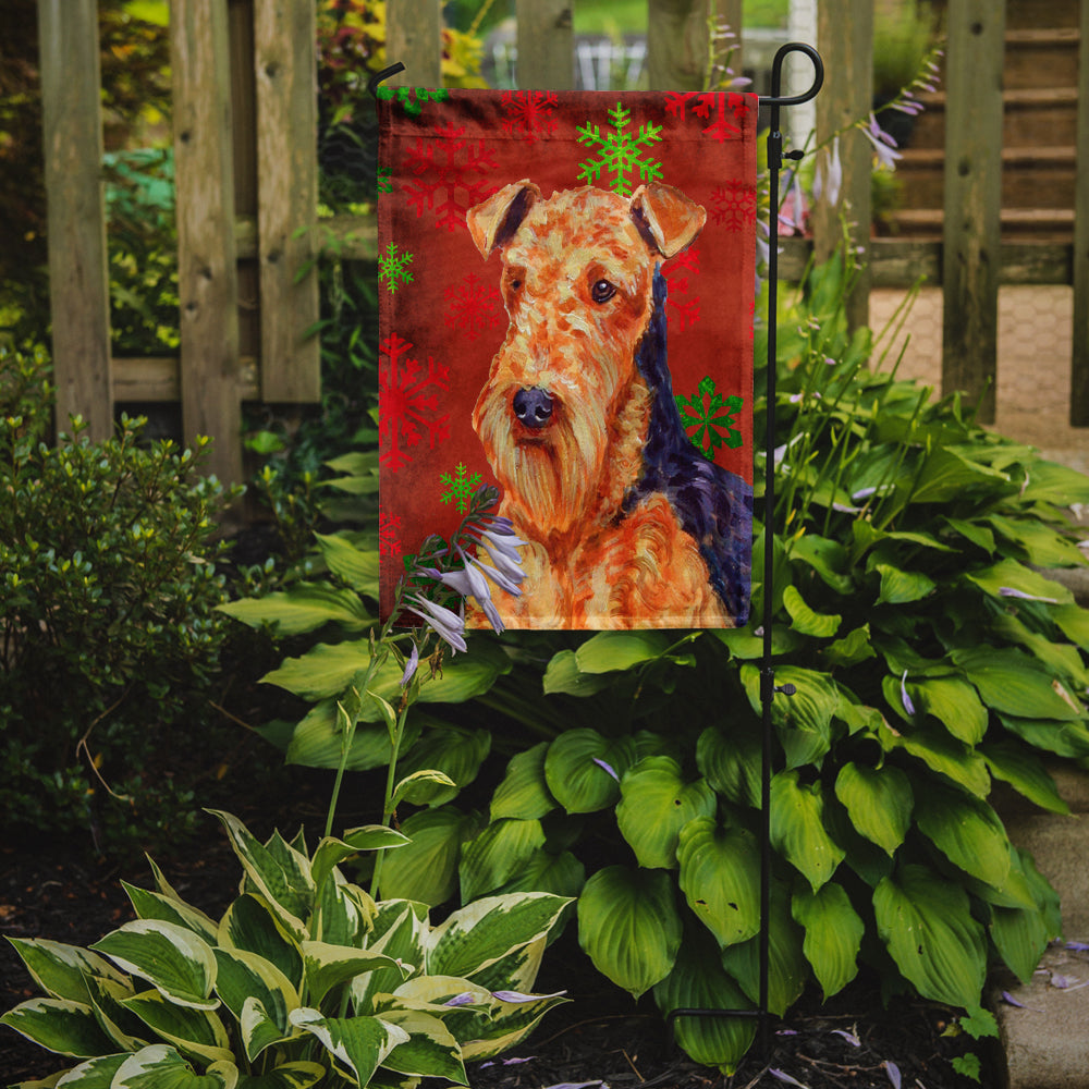 Airedale Red and Green Snowflakes Holiday Christmas Garden Flag Mailbox Decorative Yard Banner Outside Patio Artwork for Flower Beds, Garden Size, Multicolor