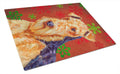 Airedale Red and Green Snowflakes Holiday Christmas Cutting Board Tempered Glass Kitchen Cutting Surface, Heat Resistant Chopping, Non-Slip Feet, Food Prep & Serving
