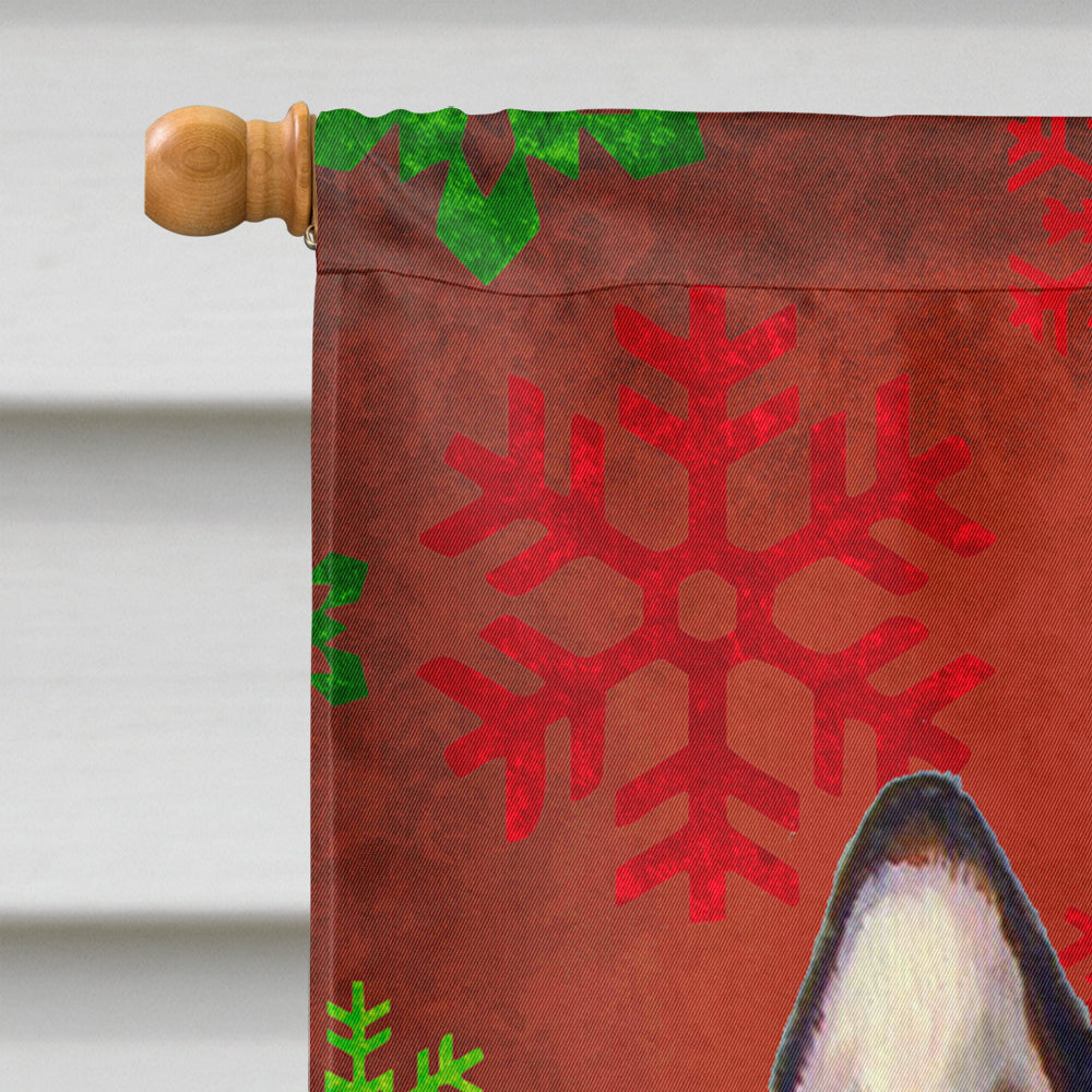 French Bulldog Red and Green Snowflakes Holiday Christmas House Flag 28x40 Porch Sleeve Pole Decorative Outside Yard Banner Artwork Wall Hanging, Polyester