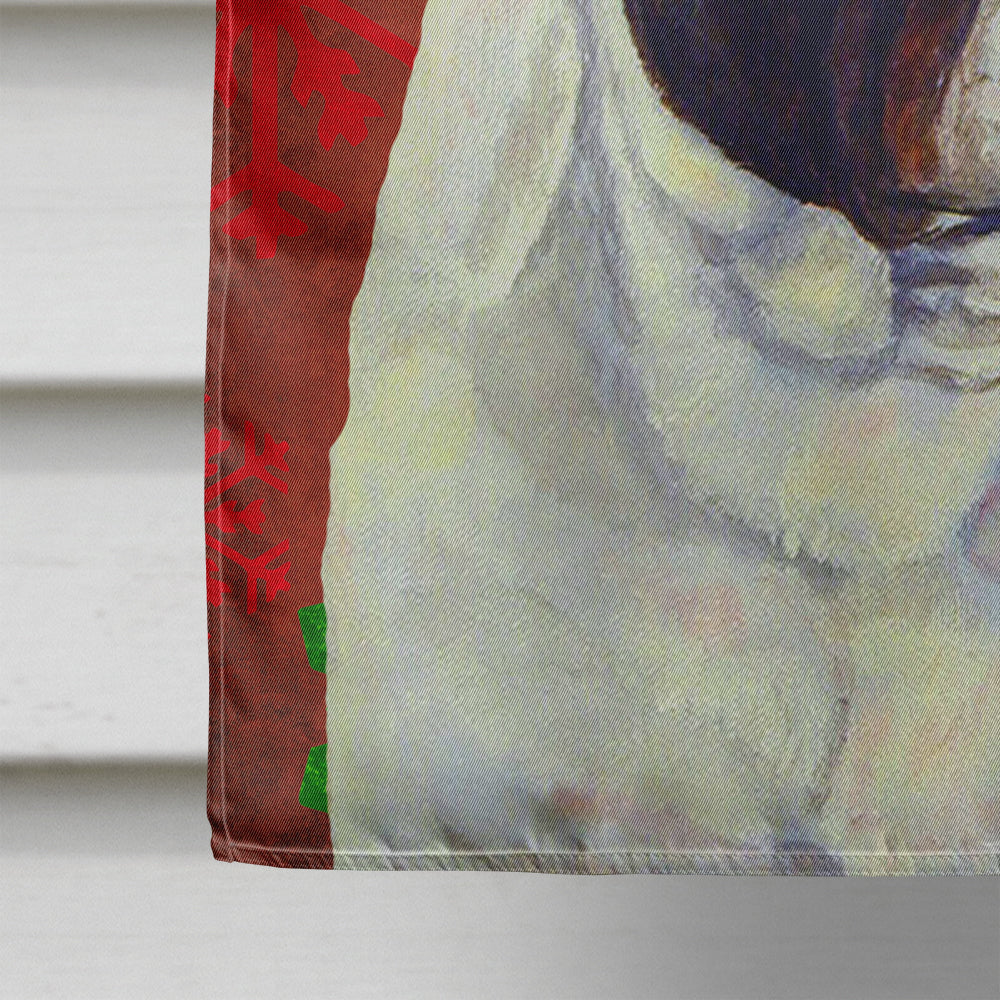 French Bulldog Red and Green Snowflakes Holiday Christmas House Flag 28x40 Porch Sleeve Pole Decorative Outside Yard Banner Artwork Wall Hanging, Polyester