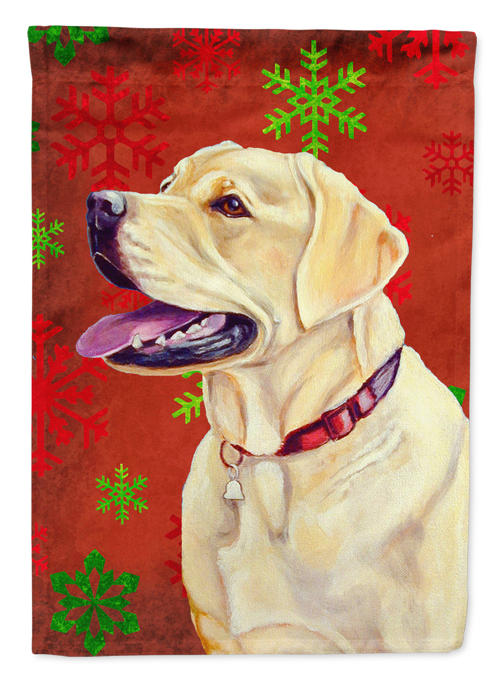 Labrador Red and Green Snowflakes Holiday Christmas House Flag 28x40 Porch Sleeve Pole Decorative Outside Yard Banner Artwork Wall Hanging, Polyester