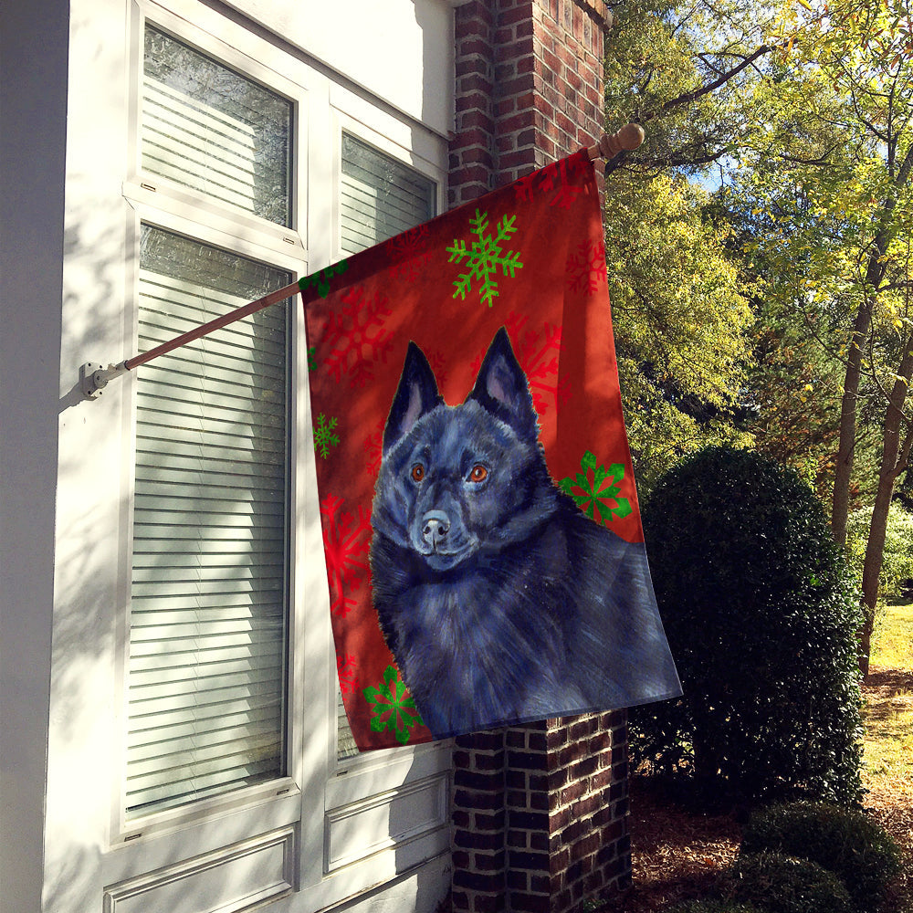 Schipperke Red and Green Snowflakes Holiday Christmas House Flag 28x40 Porch Sleeve Pole Decorative Outside Yard Banner Artwork Wall Hanging, Polyester
