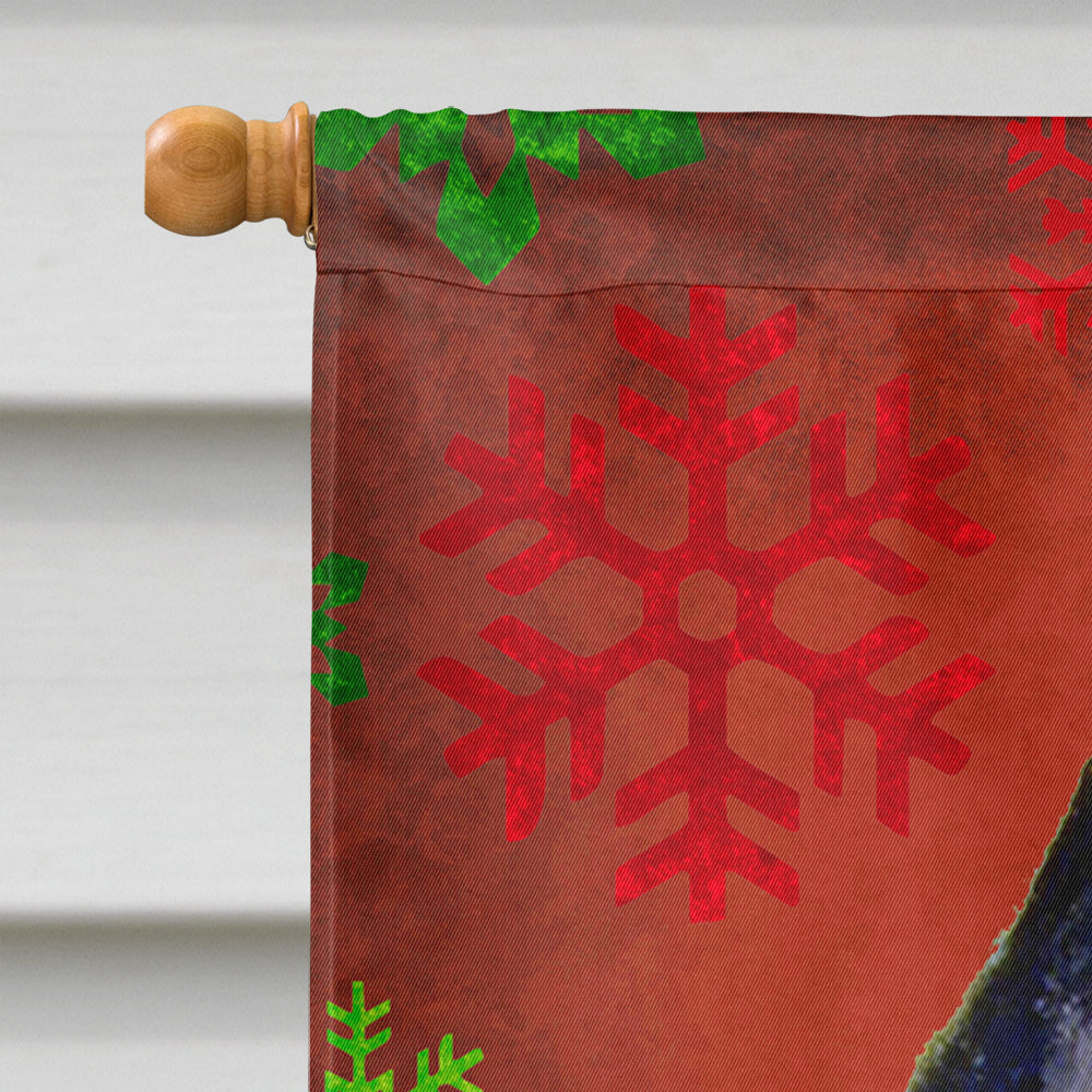 Schipperke Red and Green Snowflakes Holiday Christmas House Flag 28x40 Porch Sleeve Pole Decorative Outside Yard Banner Artwork Wall Hanging, Polyester