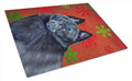 Schipperke Red and Green Snowflakes Holiday Christmas Cutting Board Tempered Glass Kitchen Cutting Surface, Heat Resistant Chopping, Non-Slip Feet, Food Prep & Serving