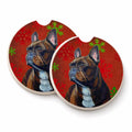 French Bulldog Red and Green Snowflakes Holiday Christmas Set of 2 Cup Holder Car Coasters Absorbent Round Sandstone Coasters Gifts for Men or Women, 2.5, Multicolor