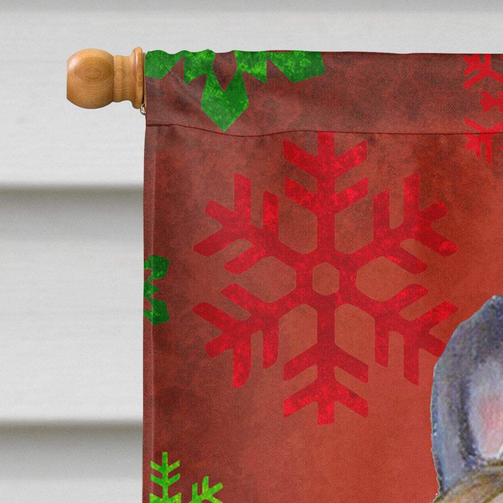 French Bulldog Red and Green Snowflakes Holiday Christmas House Flag 28x40 Porch Sleeve Pole Decorative Outside Yard Banner Artwork Wall Hanging, Polyester