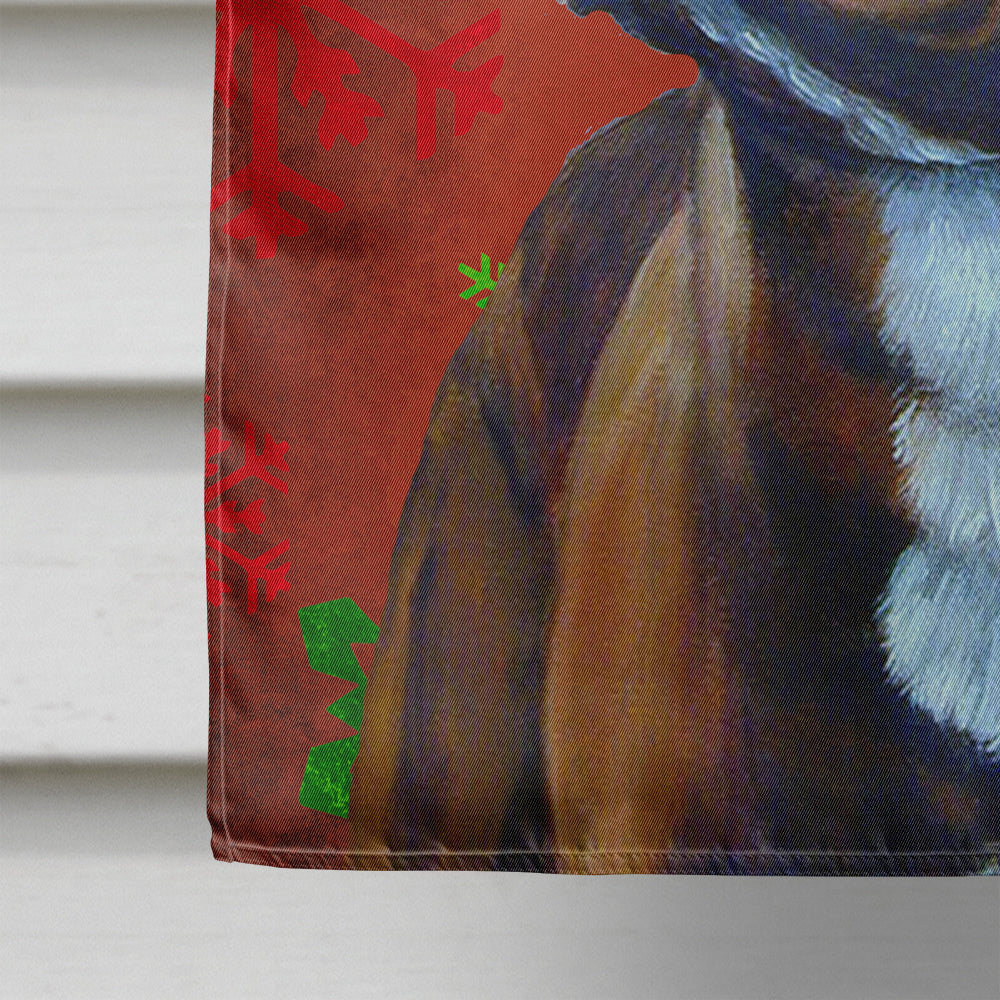 French Bulldog Red and Green Snowflakes Holiday Christmas House Flag 28x40 Porch Sleeve Pole Decorative Outside Yard Banner Artwork Wall Hanging, Polyester