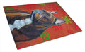 French Bulldog Red and Green Snowflakes Holiday Christmas Cutting Board Tempered Glass Kitchen Cutting Surface, Heat Resistant Chopping, Non-Slip Feet, Food Prep & Serving