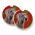 Weimaraner Red and Green Snowflakes Holiday Christmas Set of 2 Cup Holder Car Coasters Absorbent Round Sandstone Coasters Gifts for Men or Women, 2.5, Multicolor