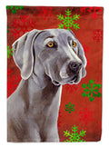 Weimaraner Red and Green Snowflakes Holiday Christmas House Flag 28x40 Porch Sleeve Pole Decorative Outside Yard Banner Artwork Wall Hanging, Polyester
