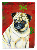Pug Red and Green Snowflakes Holiday Christmas House Flag 28x40 Porch Sleeve Pole Decorative Outside Yard Banner Artwork Wall Hanging, Polyester