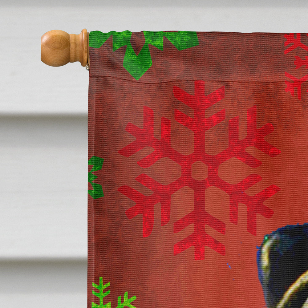 Pug Red and Green Snowflakes Holiday Christmas House Flag 28x40 Porch Sleeve Pole Decorative Outside Yard Banner Artwork Wall Hanging, Polyester
