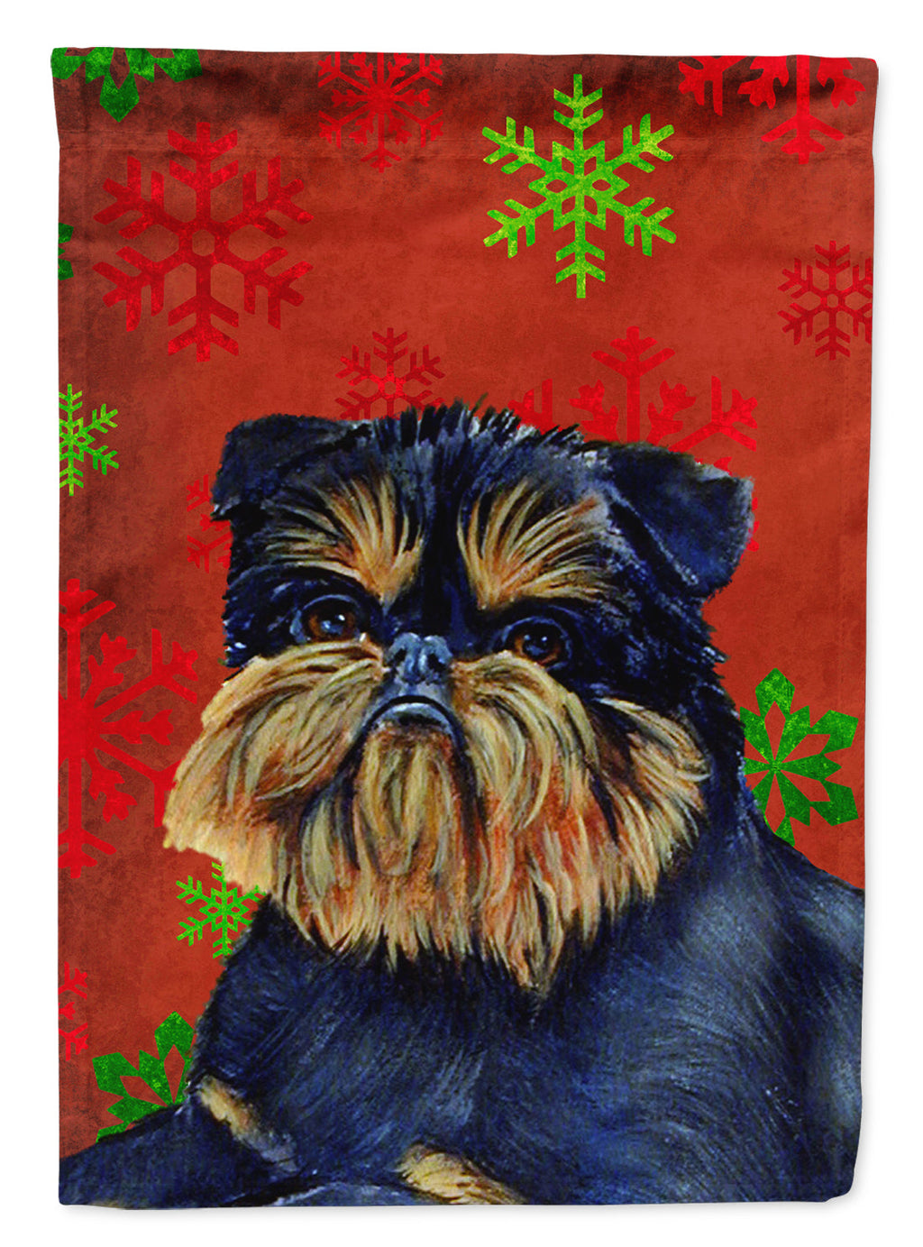 Brussels Griffon Red and Green Snowflakes Holiday Christmas House Flag 28x40 Porch Sleeve Pole Decorative Outside Yard Banner Artwork Wall Hanging, Polyester