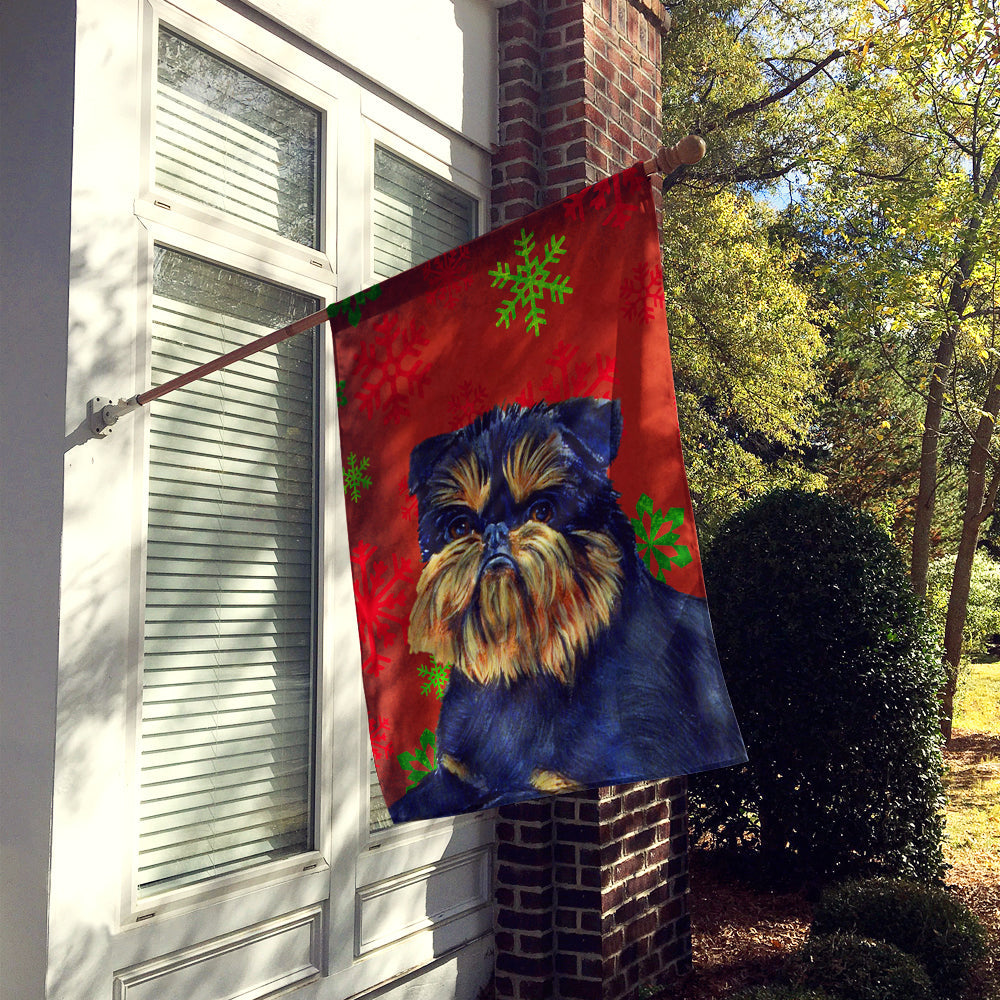 Brussels Griffon Red and Green Snowflakes Holiday Christmas House Flag 28x40 Porch Sleeve Pole Decorative Outside Yard Banner Artwork Wall Hanging, Polyester