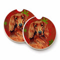 Irish Setter Red and Green Snowflakes Holiday Christmas Set of 2 Cup Holder Car Coasters Absorbent Round Sandstone Coasters Gifts for Men or Women, 2.5, Multicolor