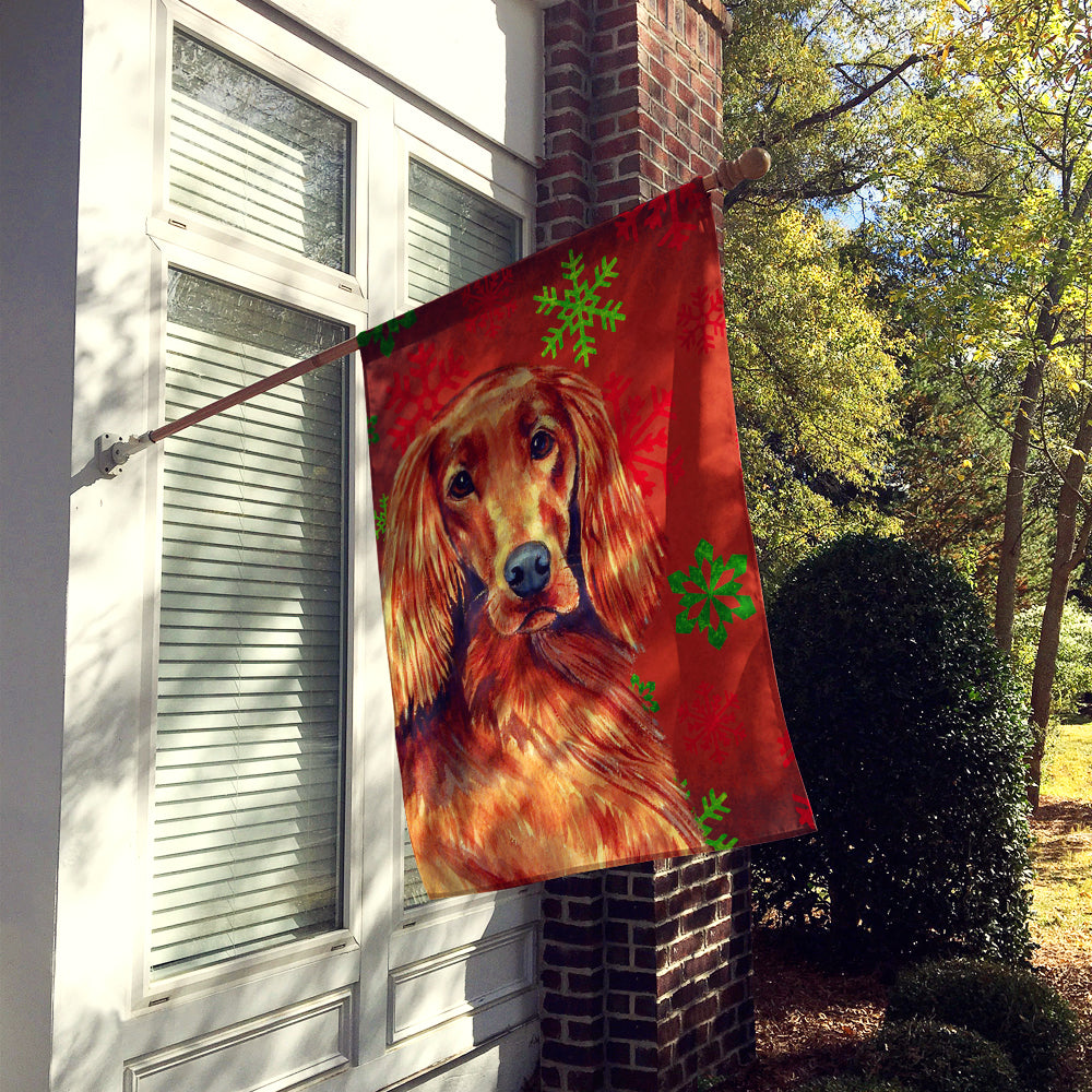Irish Setter Red and Green Snowflakes Holiday Christmas House Flag 28x40 Porch Sleeve Pole Decorative Outside Yard Banner Artwork Wall Hanging, Polyester