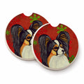 Papillon Red and Green Snowflakes Holiday Christmas Set of 2 Cup Holder Car Coasters Absorbent Round Sandstone Coasters Gifts for Men or Women, 2.5, Multicolor