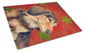 Dachshund Red and Green Snowflakes Holiday Christmas Cutting Board Tempered Glass Kitchen Cutting Surface, Heat Resistant Chopping, Non-Slip Feet, Food Prep & Serving