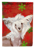 Chinese Crested Red and Green Snowflakes Holiday Christmas House Flag 28x40 Porch Sleeve Pole Decorative Outside Yard Banner Artwork Wall Hanging, Polyester