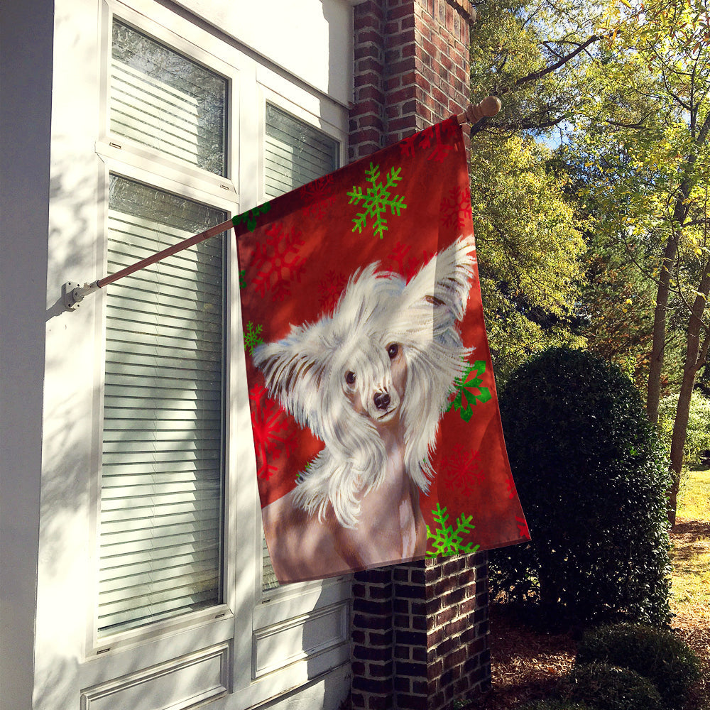 Chinese Crested Red and Green Snowflakes Holiday Christmas House Flag 28x40 Porch Sleeve Pole Decorative Outside Yard Banner Artwork Wall Hanging, Polyester