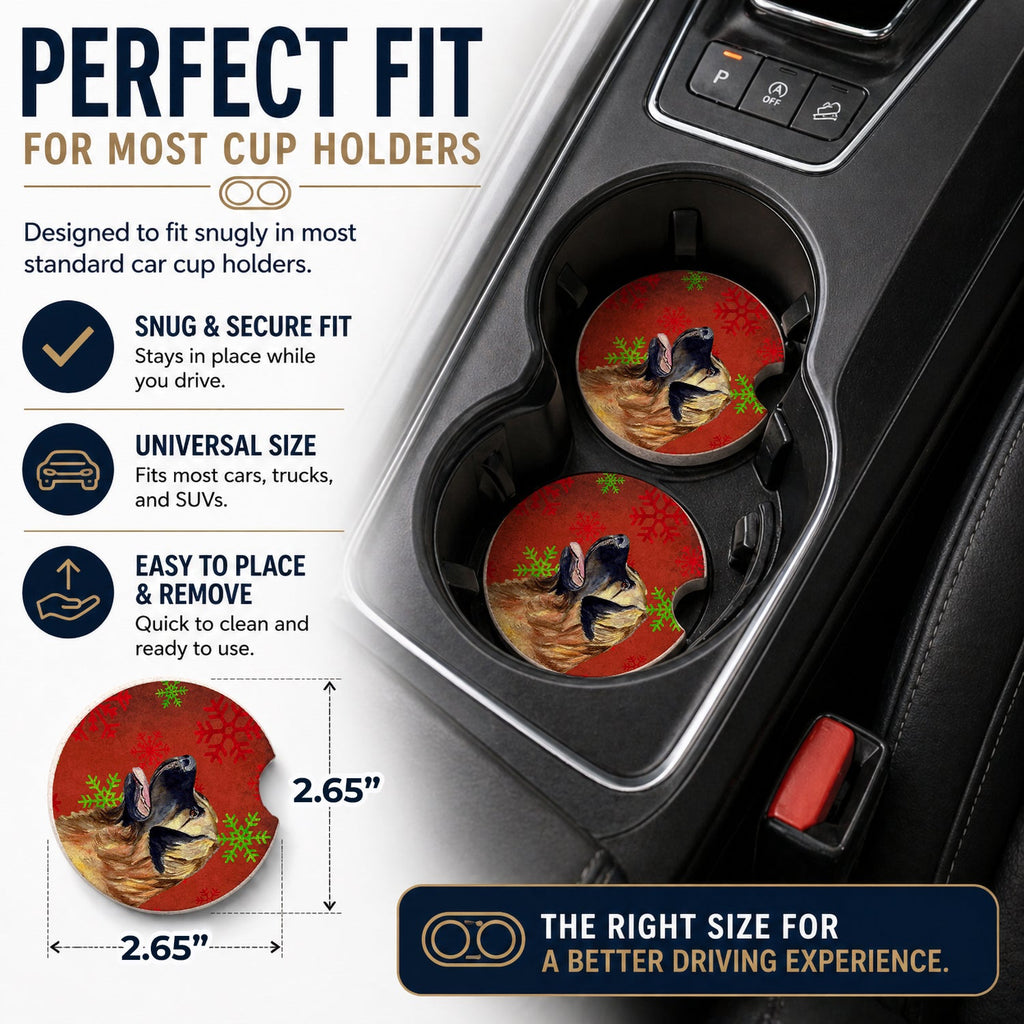 Leonberger Red and Green Snowflakes Holiday Christmas Set of 2 Cup Holder Car Coasters Absorbent Round Sandstone Coasters Gifts for Men or Women, 2.5, Multicolor