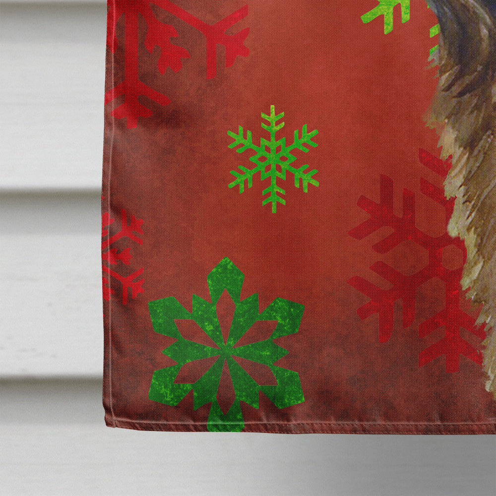 Leonberger Red and Green Snowflakes Holiday Christmas House Flag 28x40 Porch Sleeve Pole Decorative Outside Yard Banner Artwork Wall Hanging, Polyester
