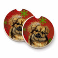 Tibetan Spaniel Red Green Snowflake Holiday Christmas Set of 2 Cup Holder Car Coasters Absorbent Round Sandstone Coasters Gifts for Men or Women, 2.5, Multicolor