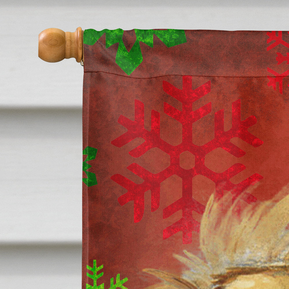 Tibetan Spaniel Red Green Snowflake Holiday Christmas House Flag 28x40 Porch Sleeve Pole Decorative Outside Yard Banner Artwork Wall Hanging, Polyester