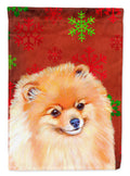 Pomeranian Red and Green Snowflakes Holiday Christmas House Flag 28x40 Porch Sleeve Pole Decorative Outside Yard Banner Artwork Wall Hanging, Polyester