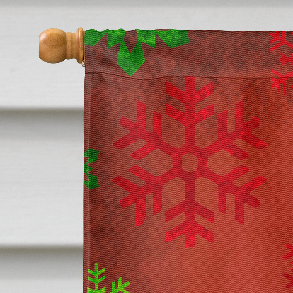 Pomeranian Red and Green Snowflakes Holiday Christmas House Flag 28x40 Porch Sleeve Pole Decorative Outside Yard Banner Artwork Wall Hanging, Polyester