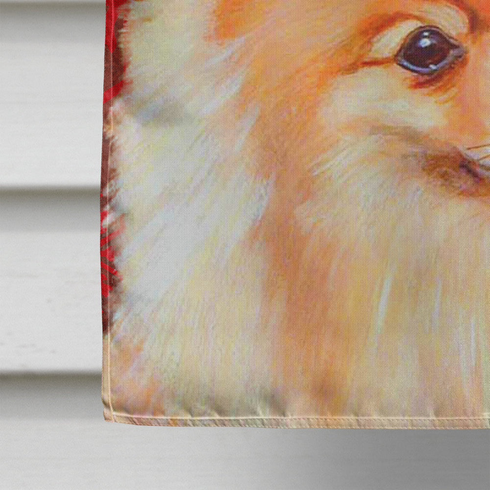 Pomeranian Red and Green Snowflakes Holiday Christmas House Flag 28x40 Porch Sleeve Pole Decorative Outside Yard Banner Artwork Wall Hanging, Polyester