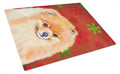 Pomeranian Red and Green Snowflakes Holiday Christmas Cutting Board Tempered Glass Kitchen Cutting Surface, Heat Resistant Chopping, Non-Slip Feet, Food Prep & Serving