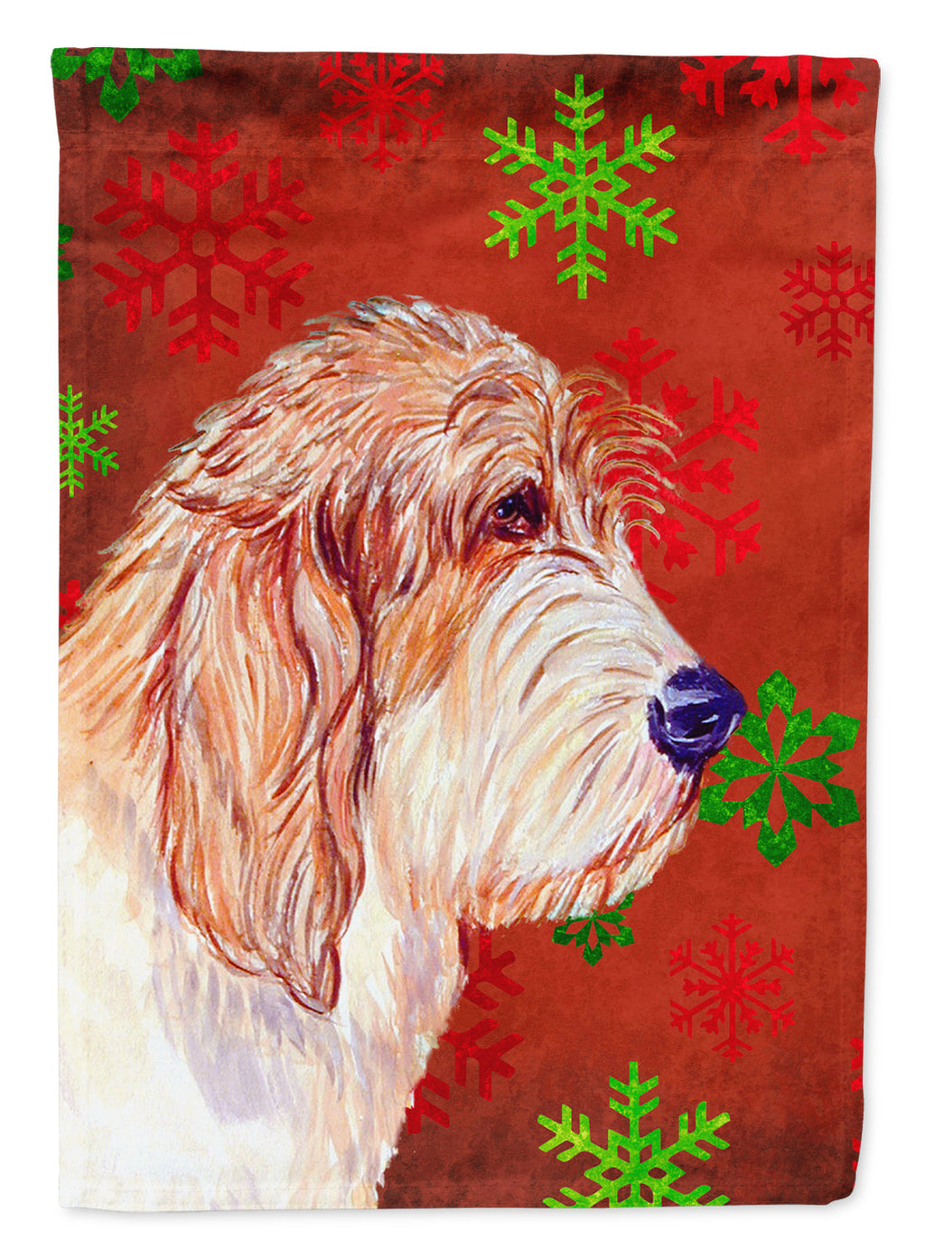 Petit Basset Griffon Vendeen Red Green Snowflake Christmas House Flag 28x40 Porch Sleeve Pole Decorative Outside Yard Banner Artwork Wall Hanging, Polyester