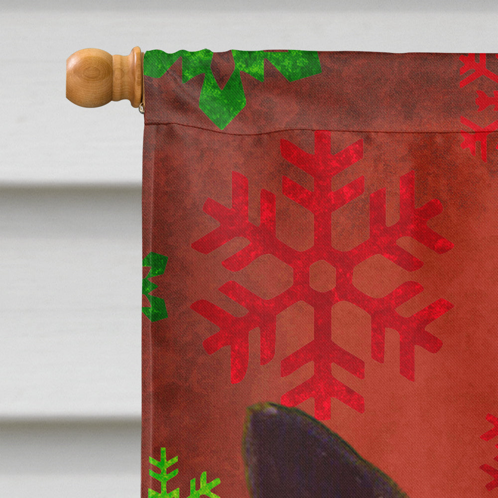 Norwegian Elkhound Red and Green Snowflakes Holiday Christmas House Flag 28x40 Porch Sleeve Pole Decorative Outside Yard Banner Artwork Wall Hanging, Polyester