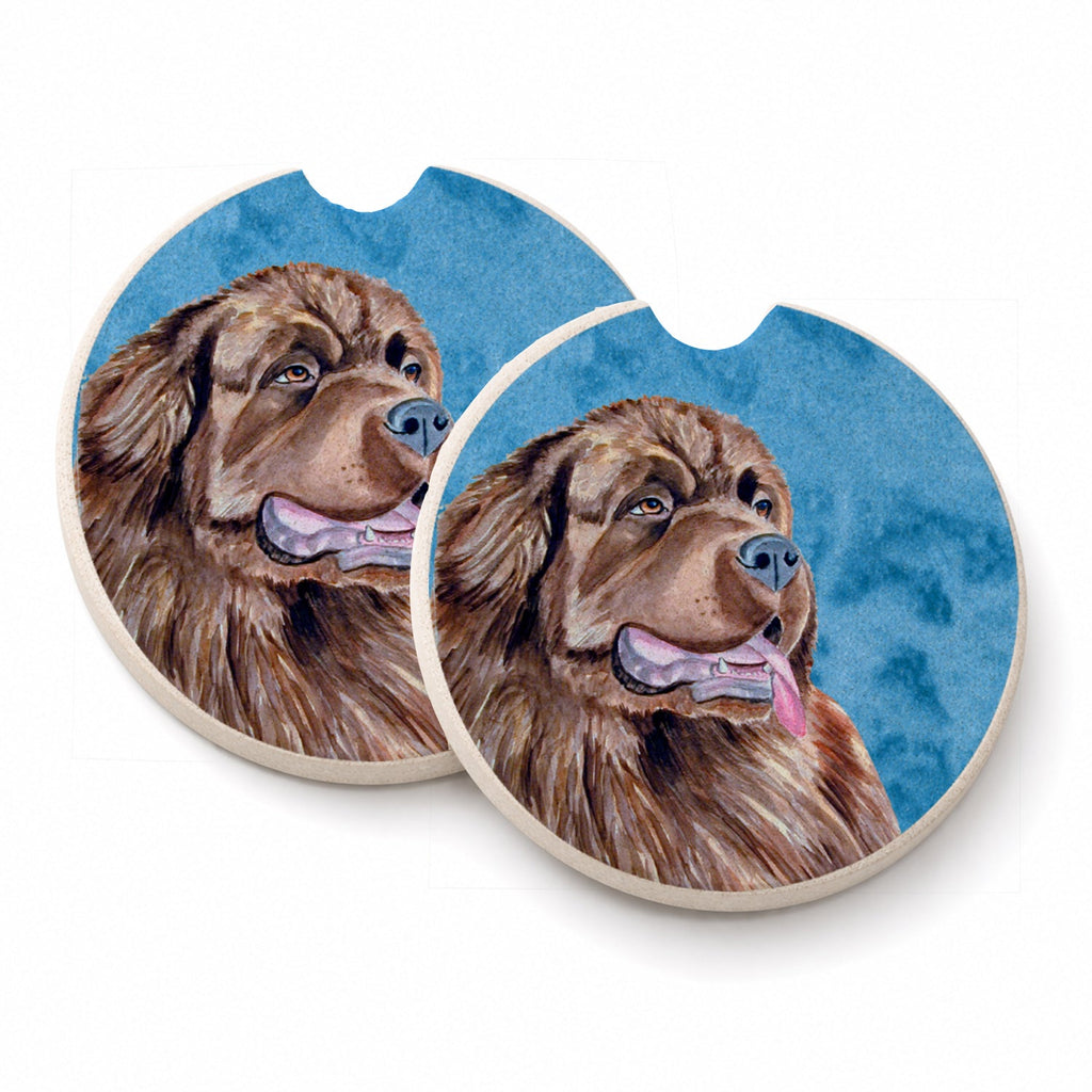 Blue Newfoundland Set of 2 Cup Holder Car Coasters Absorbent Round Sandstone Coasters Gifts for Men or Women, 2.5, Multicolor