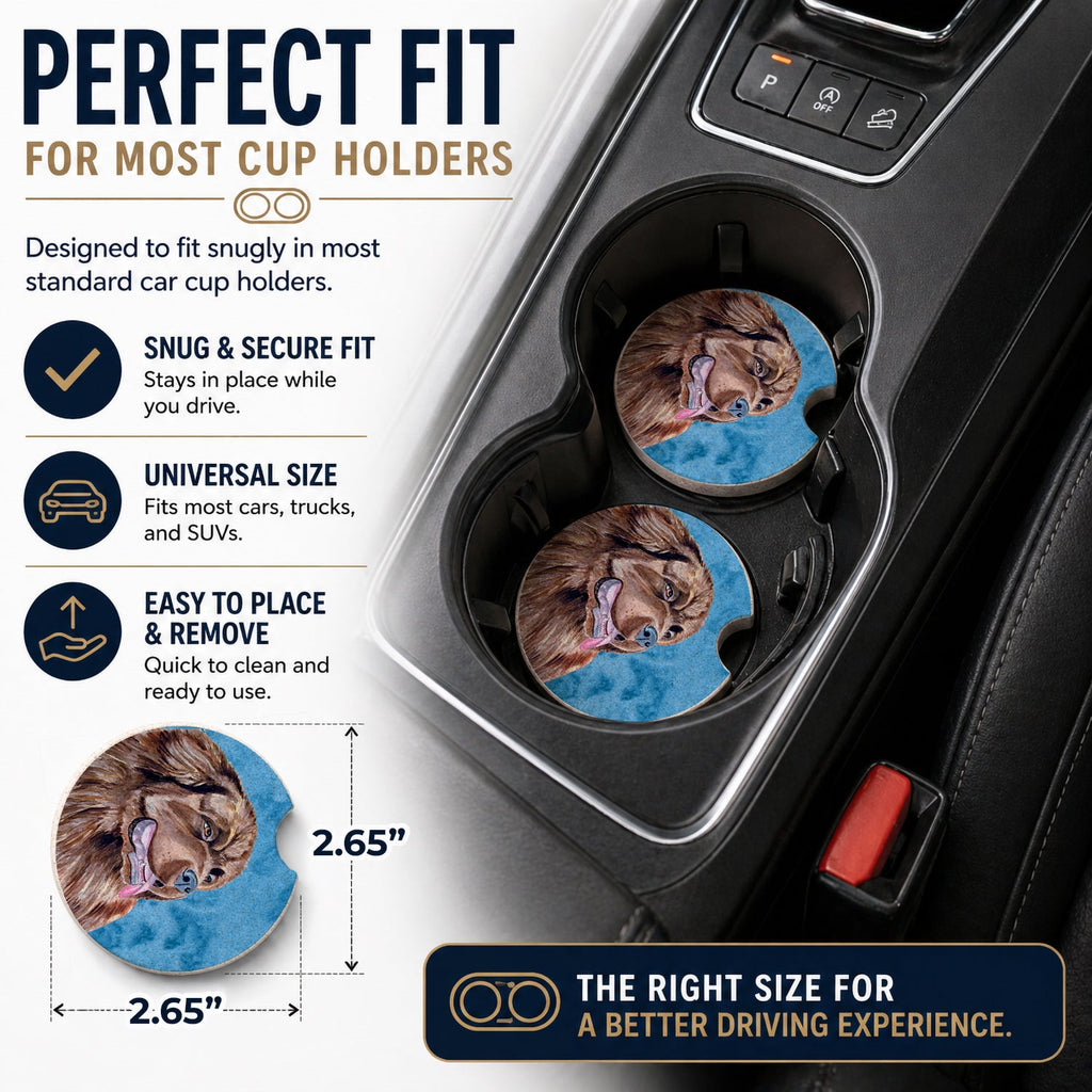 Blue Newfoundland Set of 2 Cup Holder Car Coasters Absorbent Round Sandstone Coasters Gifts for Men or Women, 2.5, Multicolor