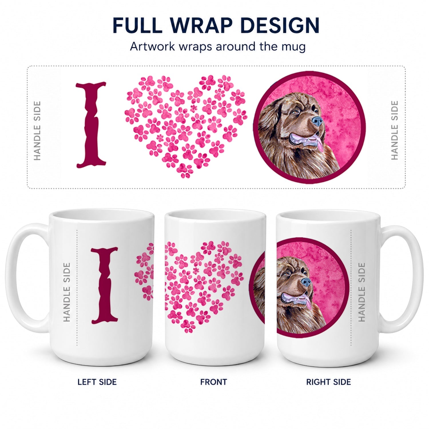 Pink Newfoundland Ceramic Coffee Mug 15 oz Decorative Large C Handle Mug Cup for Tea, Cocoa Hot Chocolate