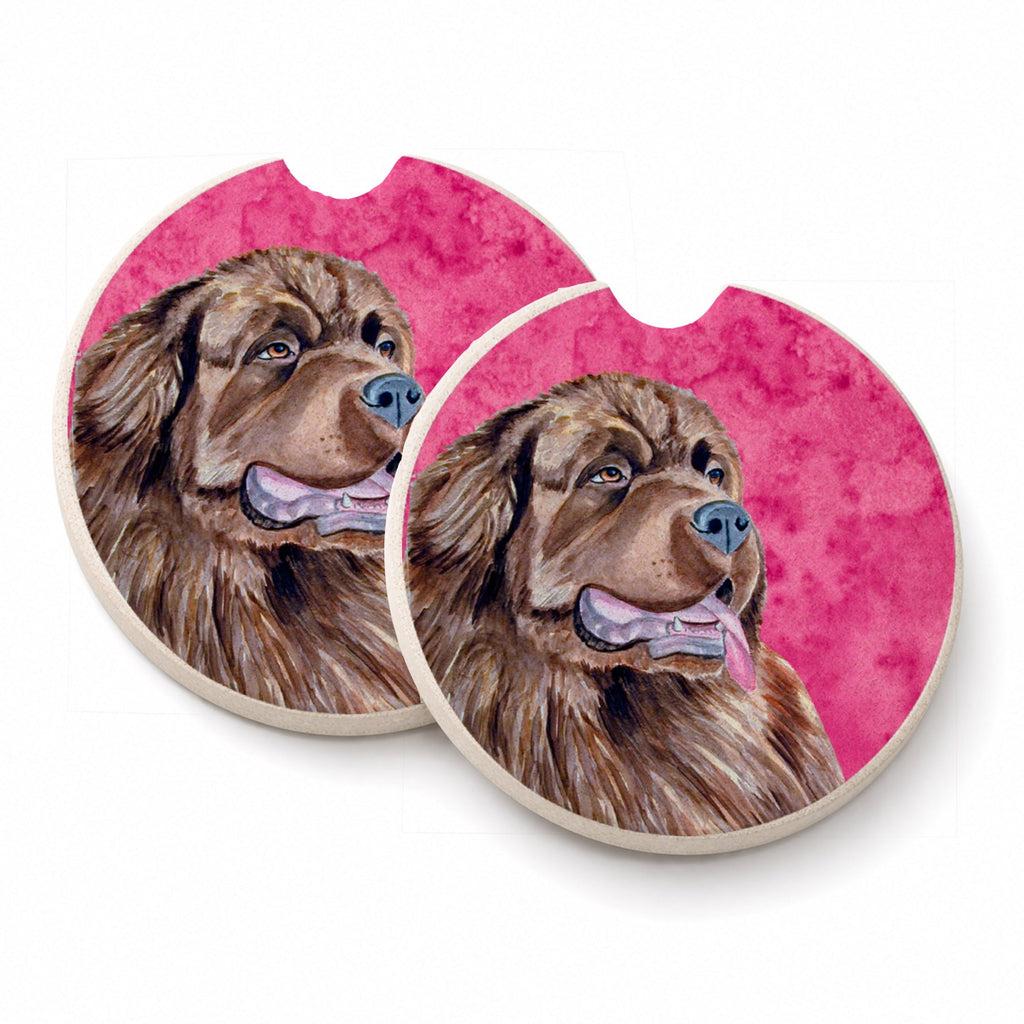 Pink Newfoundland Set of 2 Cup Holder Car Coasters Absorbent Round Sandstone Coasters Gifts for Men or Women, 2.5, Multicolor
