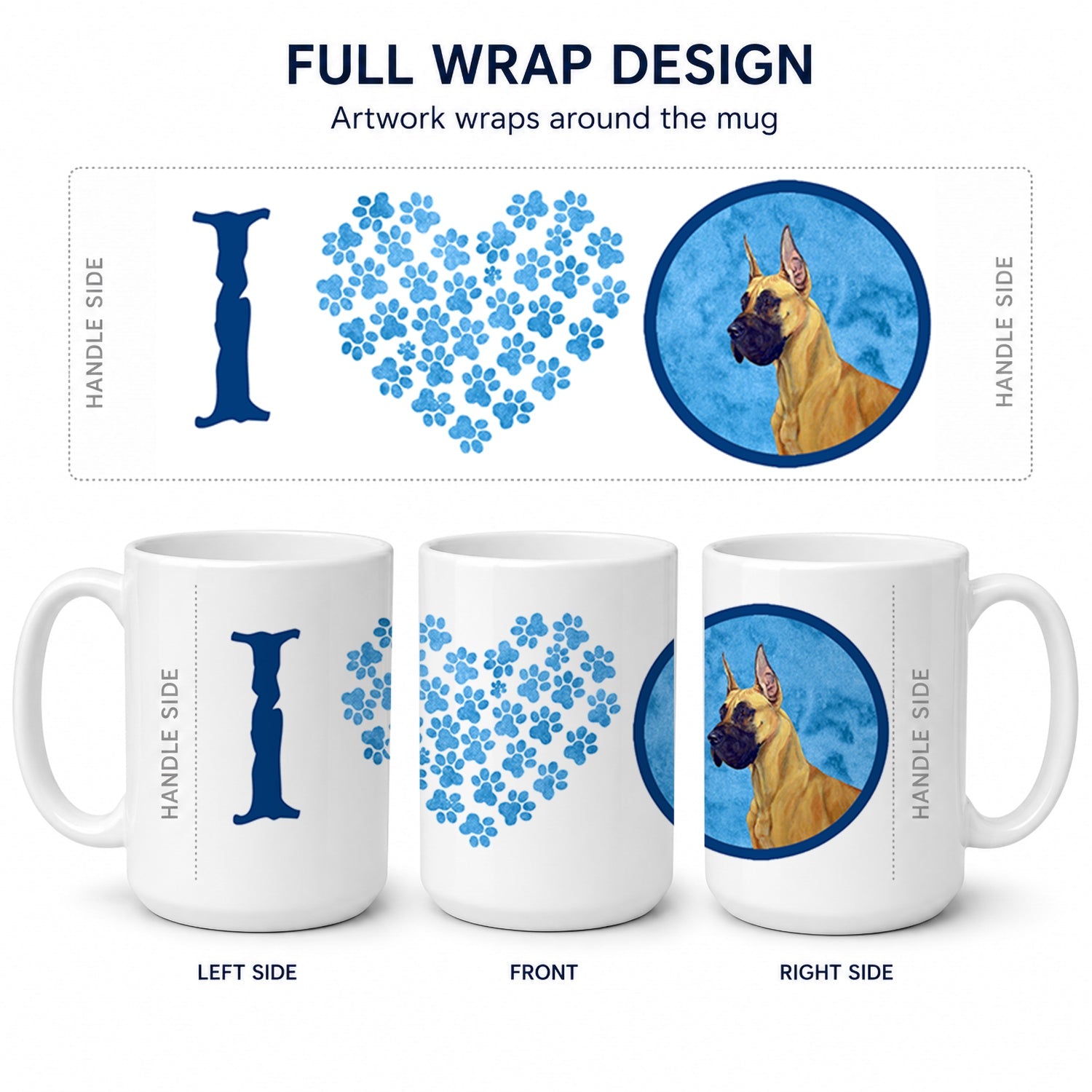 Blue Great Dane Ceramic Coffee Mug 15 oz Decorative Large C Handle Mug Cup for Tea, Cocoa Hot Chocolate