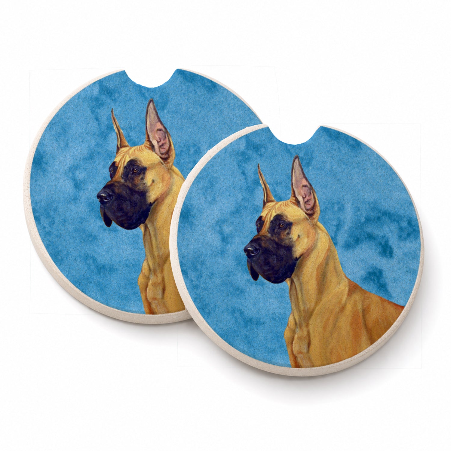 Blue Great Dane Set of 2 Cup Holder Car Coasters Absorbent Round Sandstone Coasters Gifts for Men or Women, 2.5, Multicolor