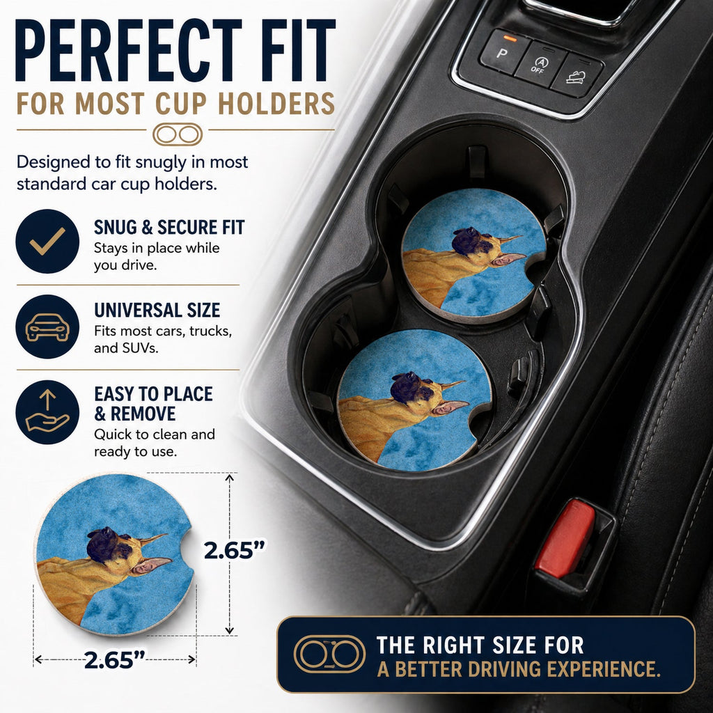Blue Great Dane Set of 2 Cup Holder Car Coasters Absorbent Round Sandstone Coasters Gifts for Men or Women, 2.5, Multicolor