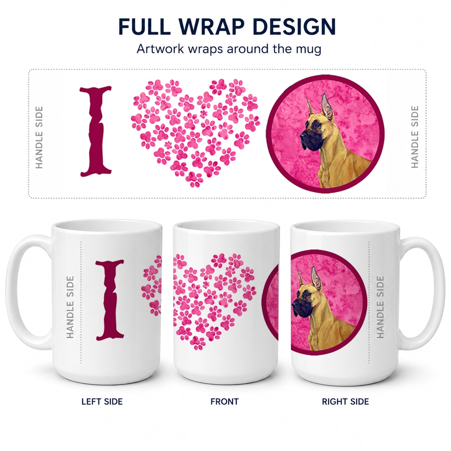 Pink Great Dane Ceramic Coffee Mug 15 oz Decorative Large C Handle Mug Cup for Tea, Cocoa Hot Chocolate