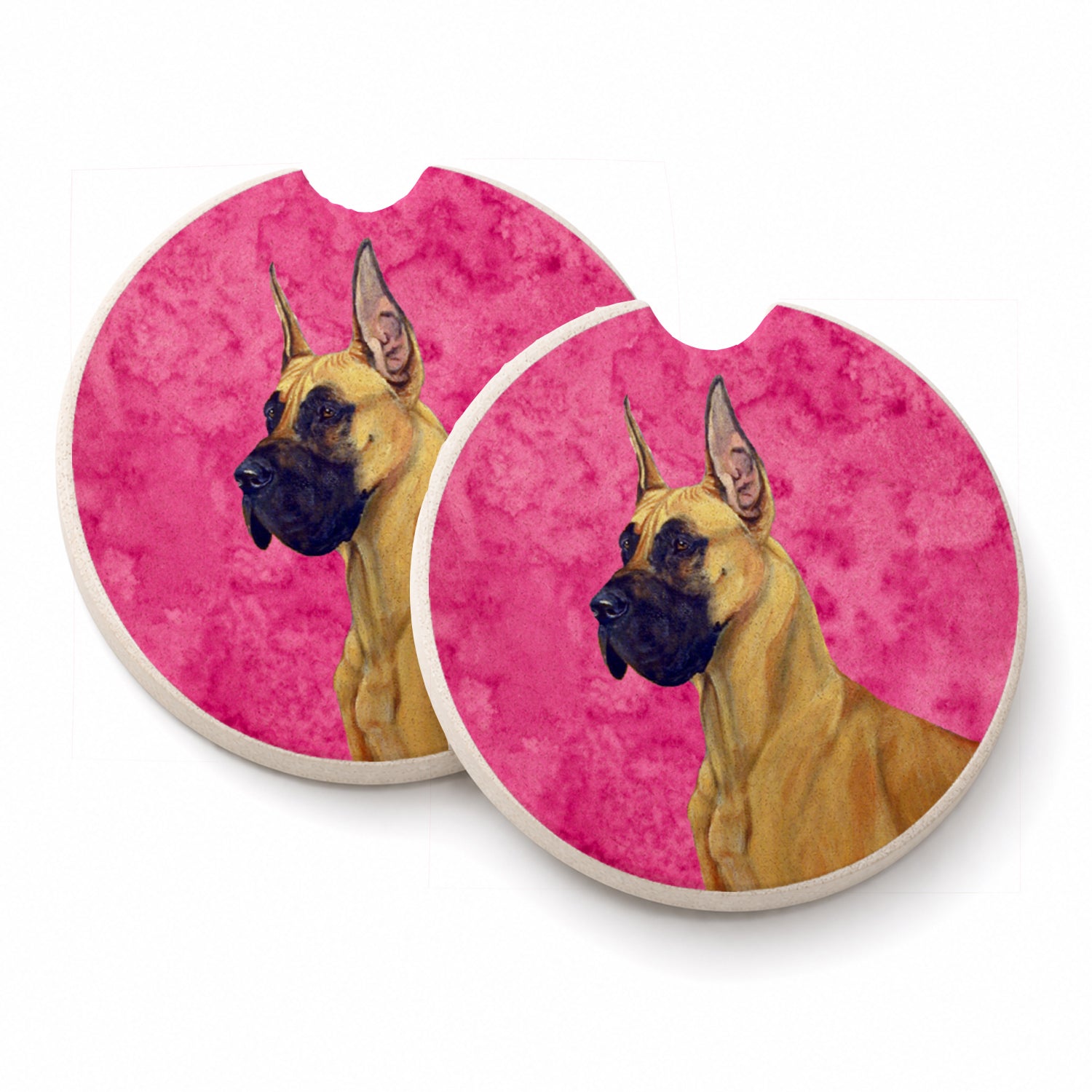 Pink Great Dane Set of 2 Cup Holder Car Coasters Absorbent Round Sandstone Coasters Gifts for Men or Women, 2.5, Multicolor