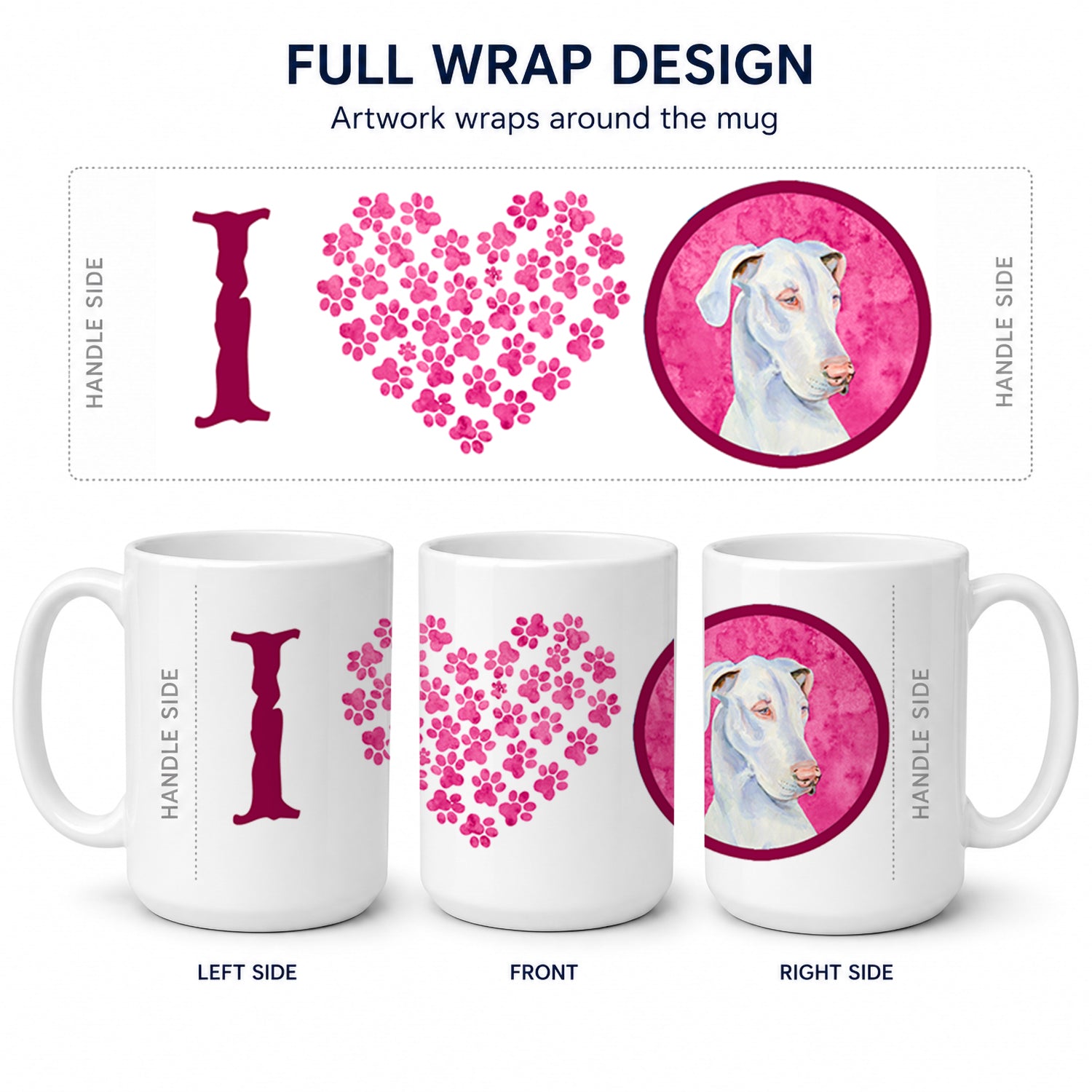 Pink Great Dane Ceramic Coffee Mug 15 oz Decorative Large C Handle Mug Cup for Tea, Cocoa Hot Chocolate