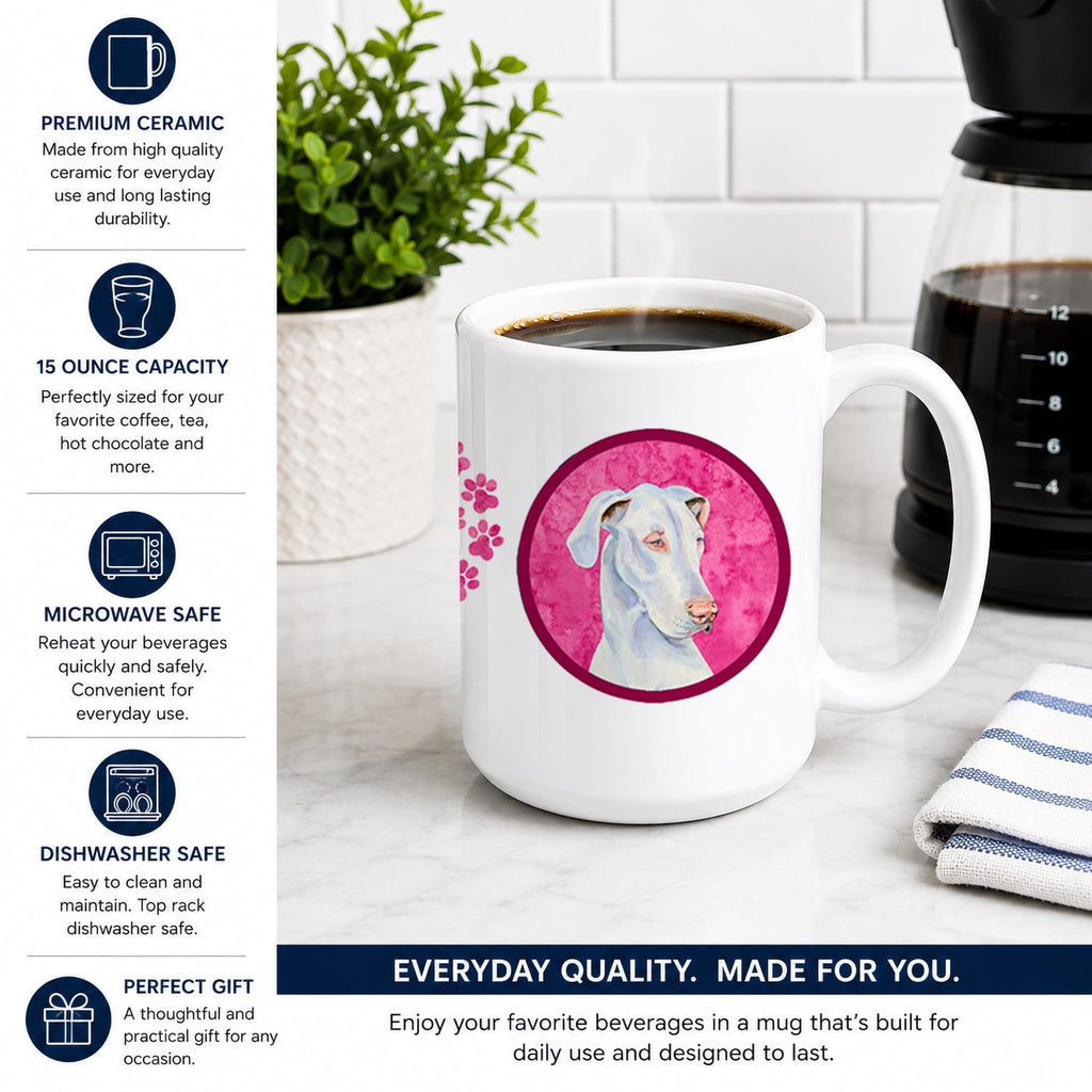 Pink Great Dane Ceramic Coffee Mug 15 oz Decorative Large C Handle Mug Cup for Tea, Cocoa Hot Chocolate
