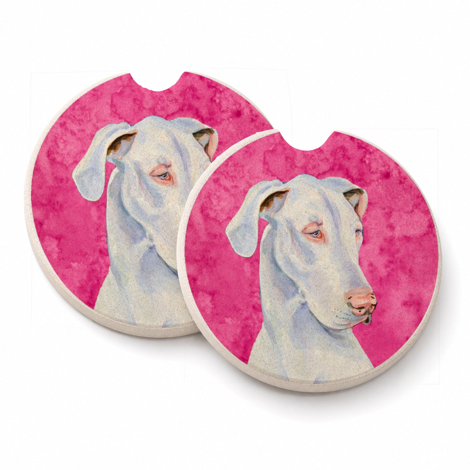 Pink Great Dane Set of 2 Cup Holder Car Coasters Absorbent Round Sandstone Coasters Gifts for Men or Women, 2.5, Multicolor