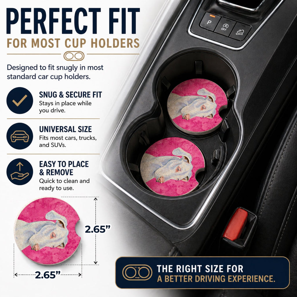 Pink Great Dane Set of 2 Cup Holder Car Coasters Absorbent Round Sandstone Coasters Gifts for Men or Women, 2.5, Multicolor