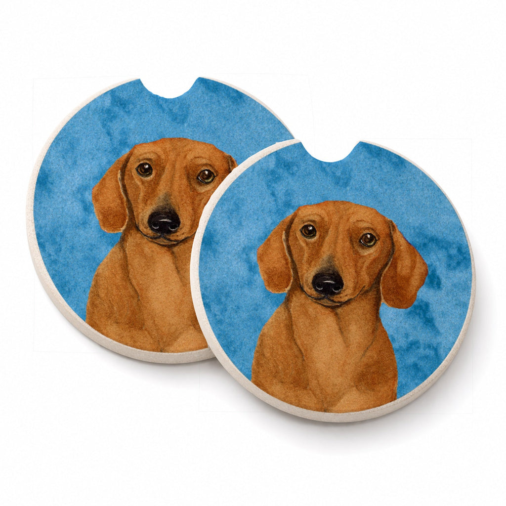 Blue Dachshund Set of 2 Cup Holder Car Coasters Absorbent Round Sandstone Coasters Gifts for Men or Women, 2.5, Multicolor